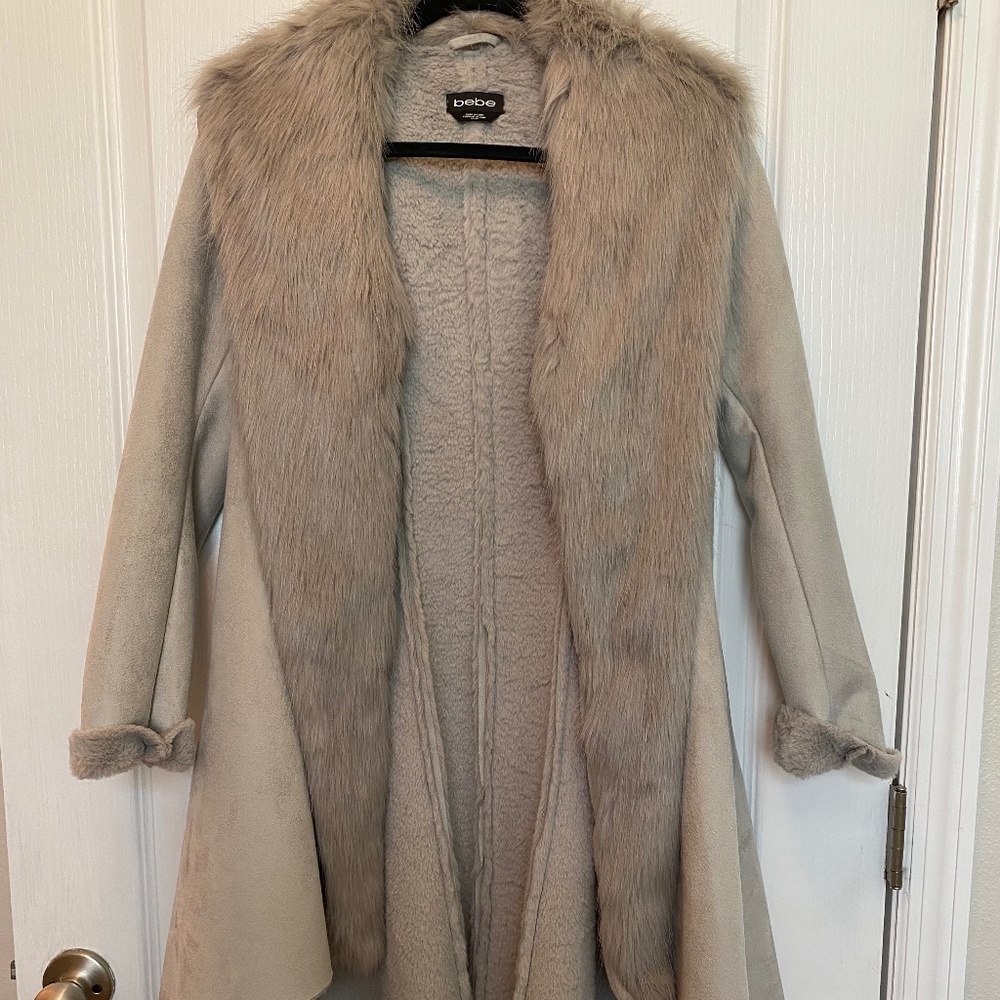 Bebe grey faux fur coat XS
